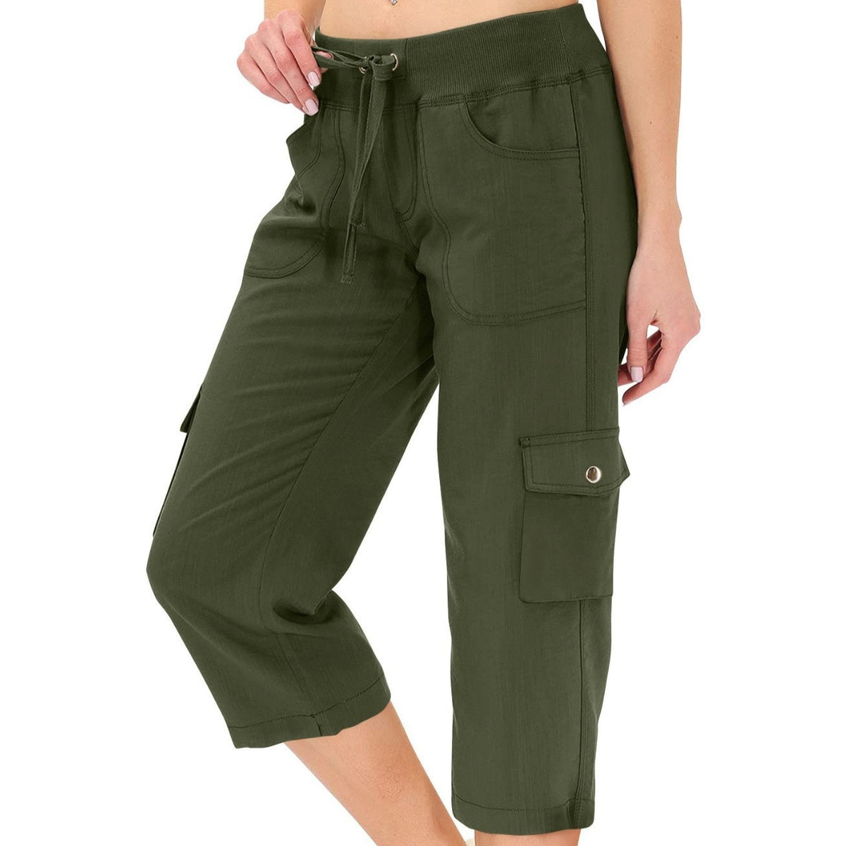Women's Solid Color Drawstring Fitness Running Cropped Pants