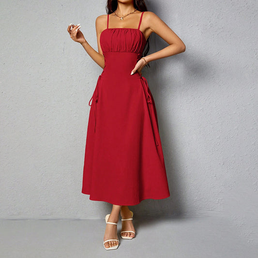 Spaghetti Straps Chest Wrap Waist-tight Long Dress