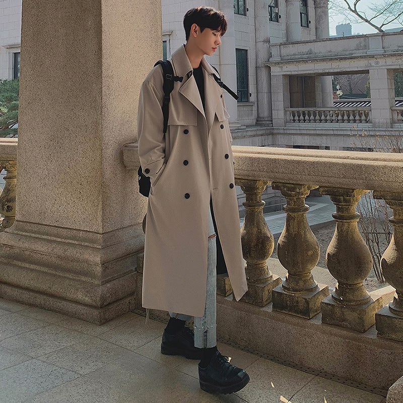 Trench Coat Men's Mid-length Loose Overknee Double-breasted Coat