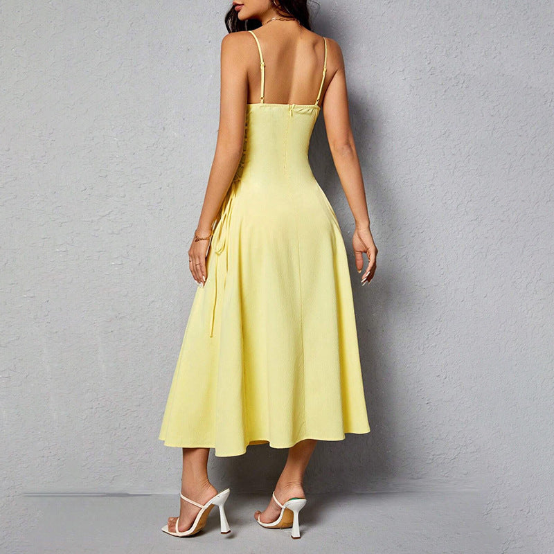 Spaghetti Straps Chest Wrap Waist-tight Long Dress
