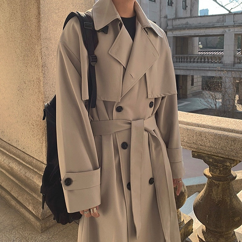 Trench Coat Men's Mid-length Loose Overknee Double-breasted Coat