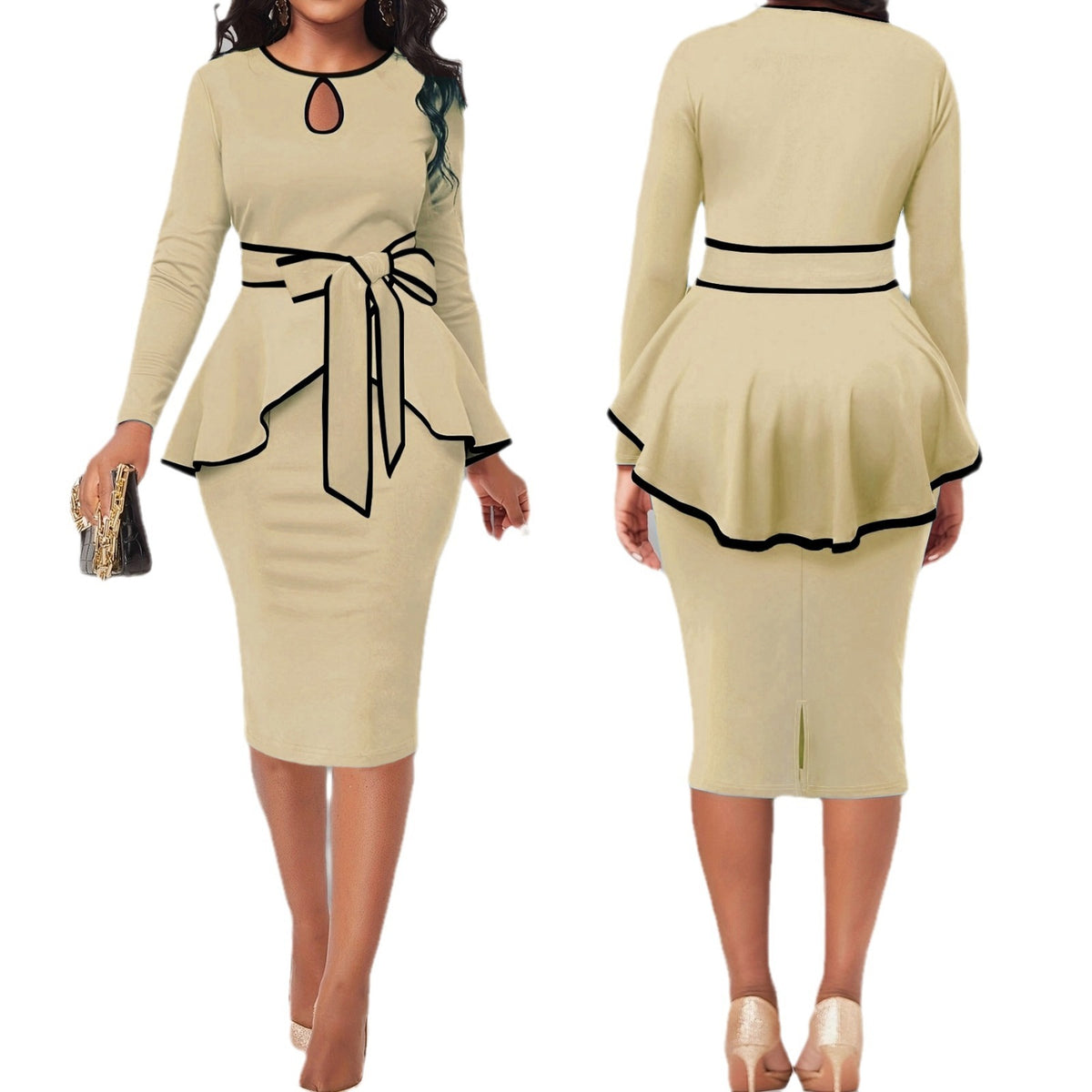 Suit Skirt Ruffle Top Back Slit Skirt