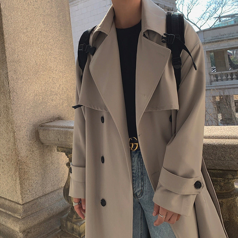 Trench Coat Men's Mid-length Loose Overknee Double-breasted Coat