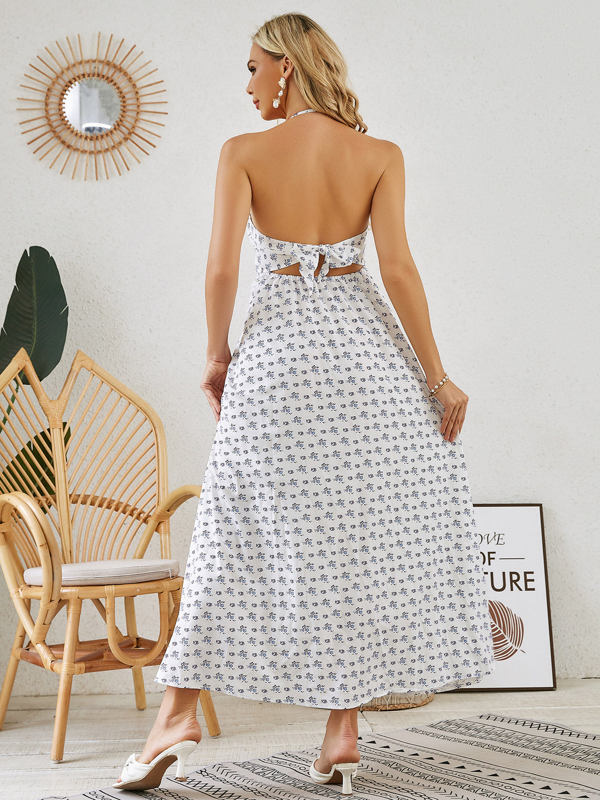 Bohemian Halter Dress - Women's Summer Sleeveless Flowy Beach Dress