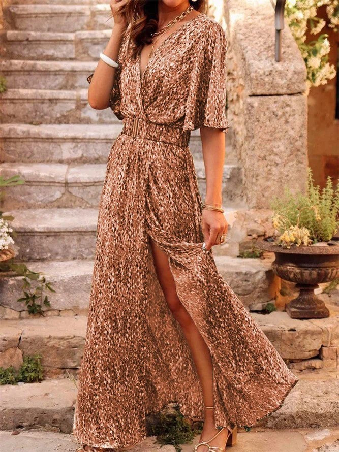European And American Printing Temperament Short Sleeve Dress