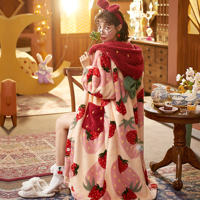 Winter Fleece-lined Thickened Pajamas Can Be Worn Outside Long
