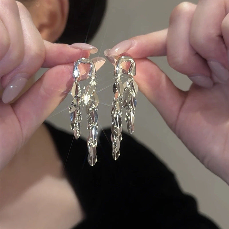 Special-interest Design Silver Smart Wheat Long Fringe Earrings