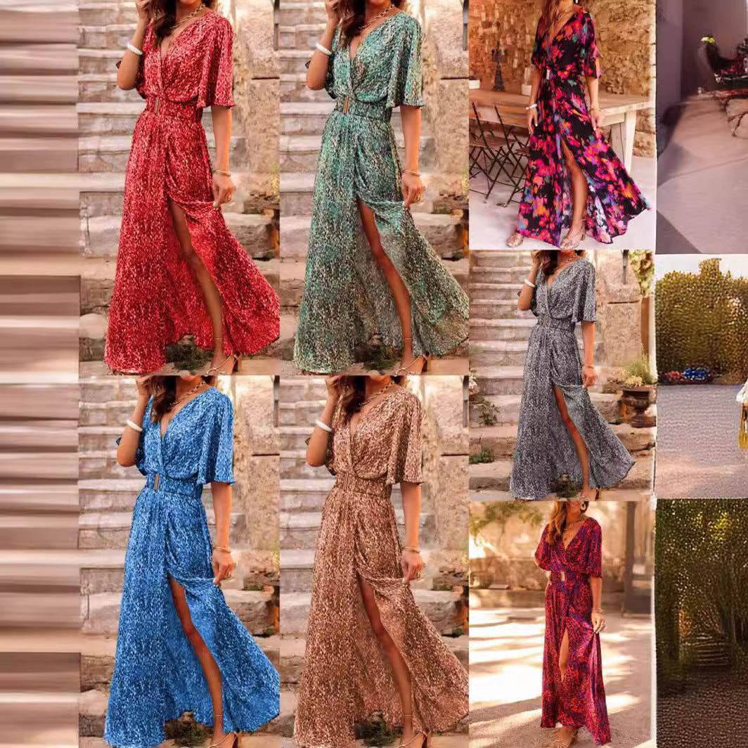European And American Printing Temperament Short Sleeve Dress