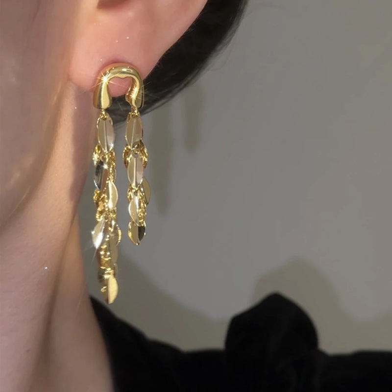 Special-interest Design Silver Smart Wheat Long Fringe Earrings