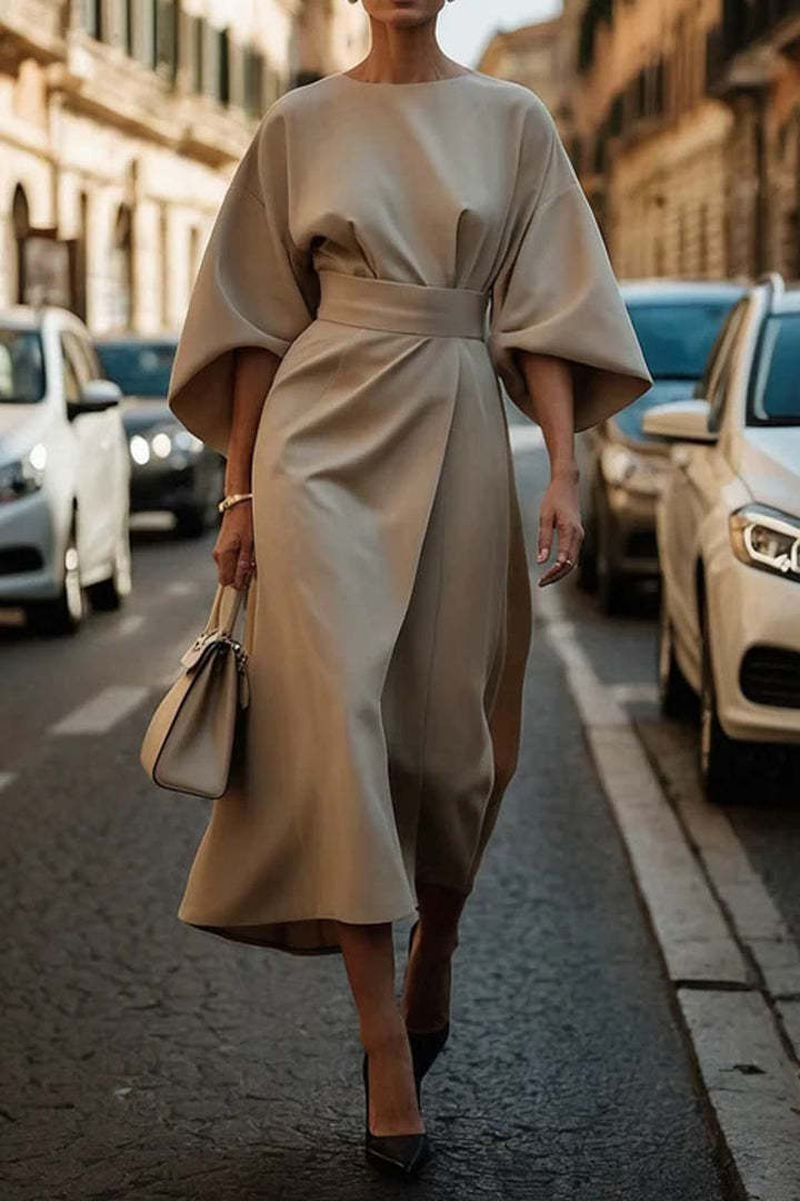 Eva Loose Sleeve Dress Fashion Waist-tighted Solid Color Elegant Dresses For Women Clothing