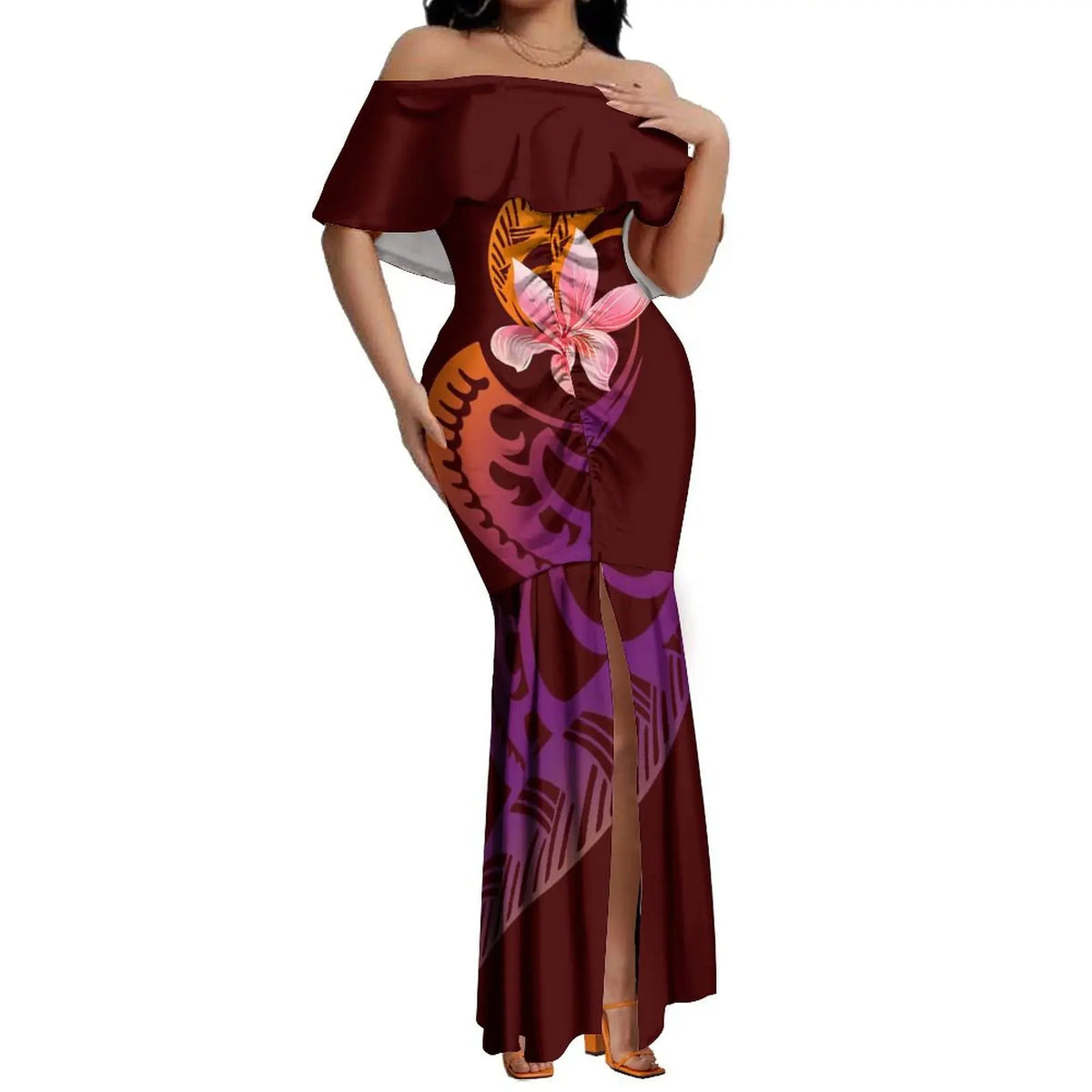 Elegant Off-The-Shoulder on Fishtail Skirt with Matching Men Shirt