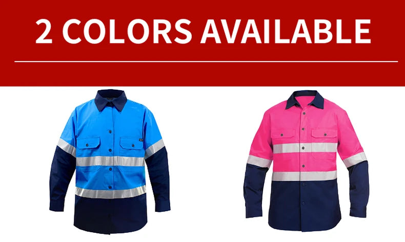 Hi Vis Shirt Safety Work Shirt Cotton Workwear Long Sleeve Reflective Shirt Men Construction