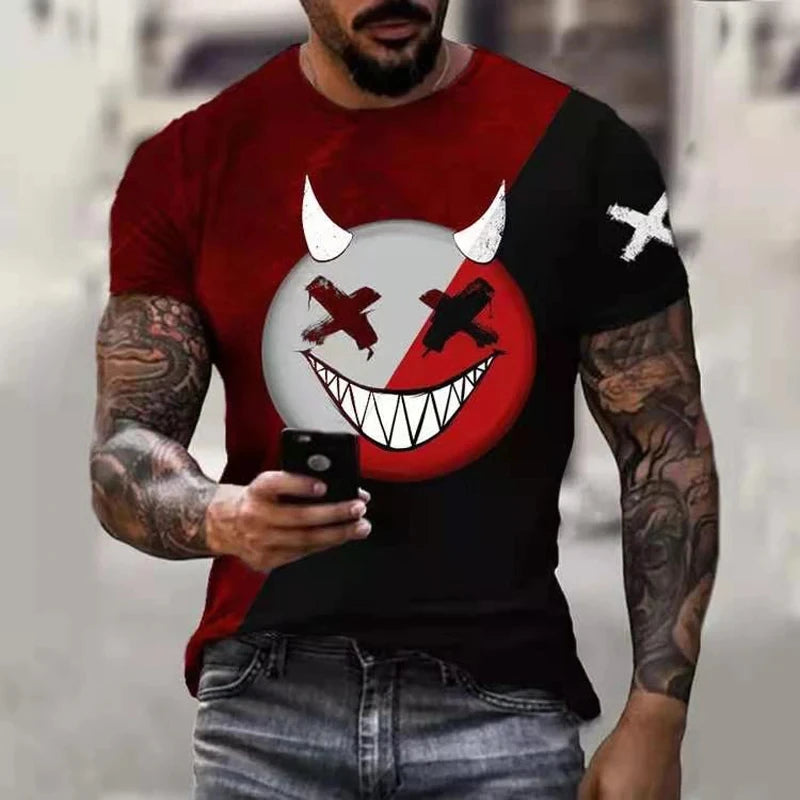 T Shirts For Men Casual Short Sleeve Hip Hop Smiling Face 3D Printed Tee Shirt Pullover Oversized Mens T-shirt Tops