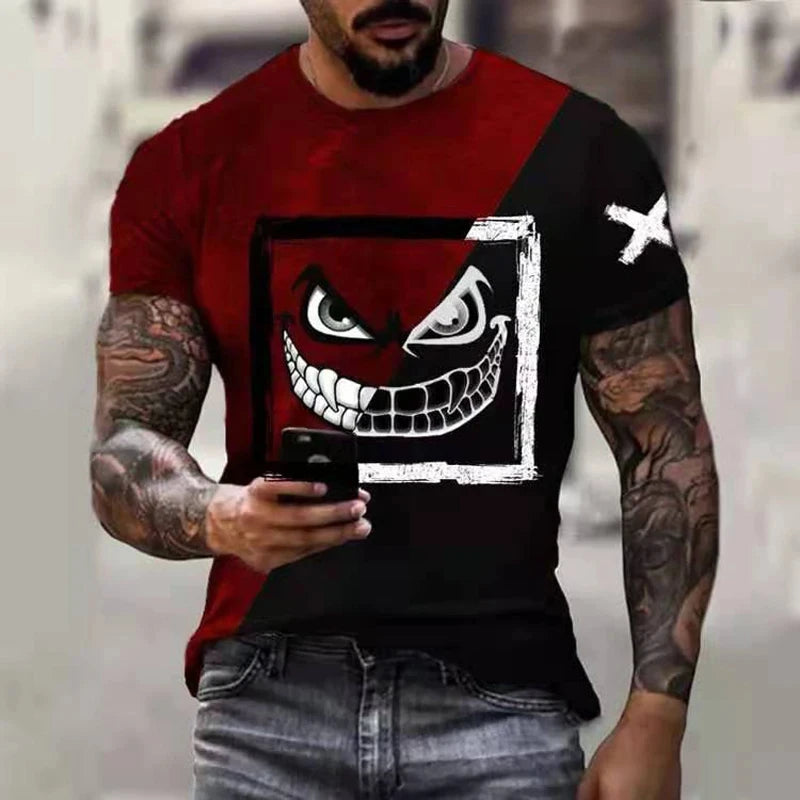 T Shirts For Men Casual Short Sleeve Hip Hop Smiling Face 3D Printed Tee Shirt Pullover Oversized Mens T-shirt Tops
