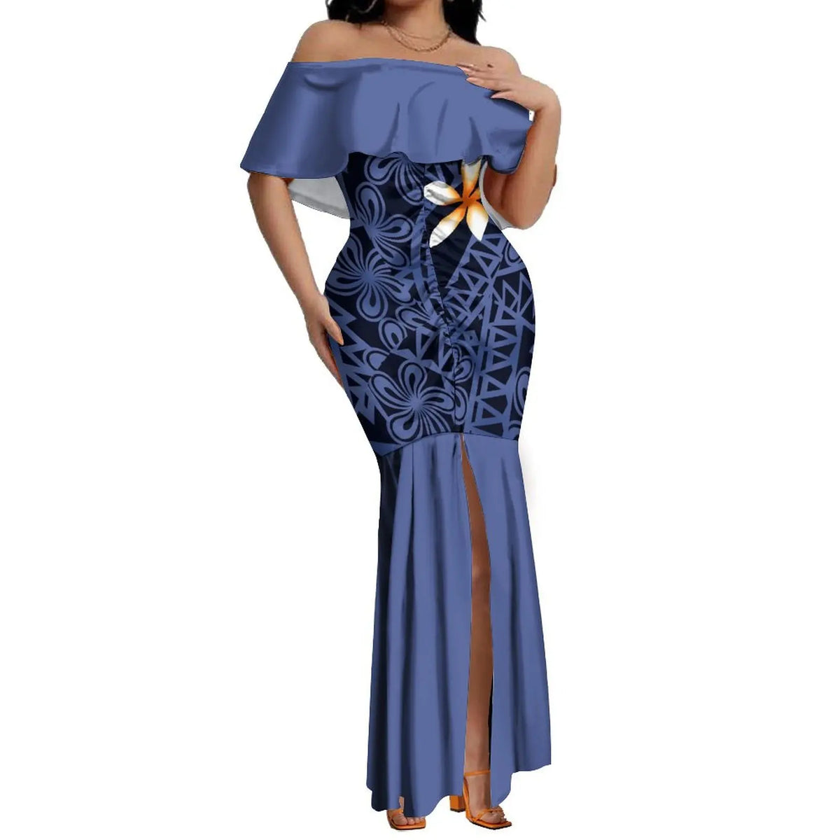 Elegant Off-The-Shoulder on Fishtail Skirt with Matching Men Shirt