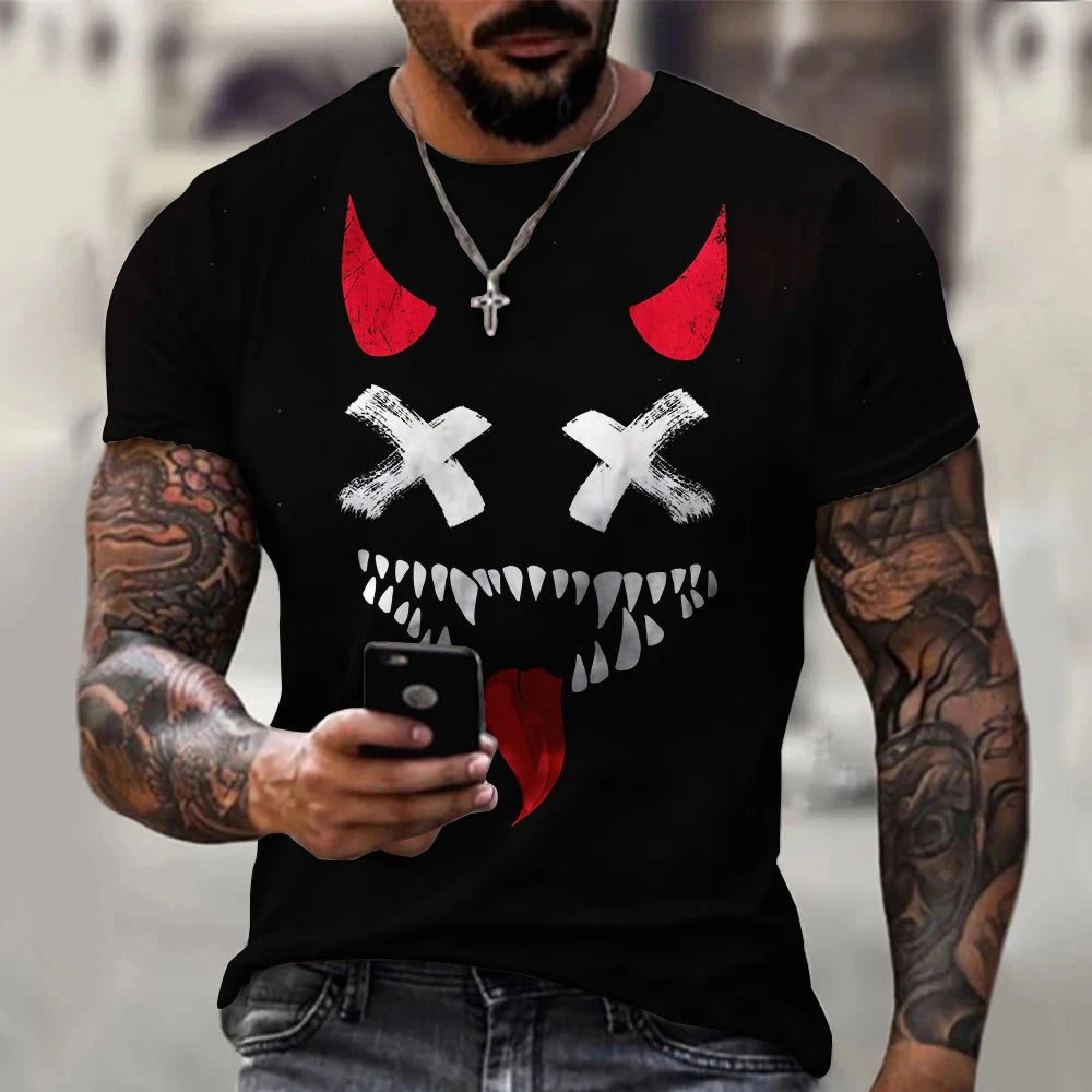 T Shirts For Men Casual Short Sleeve Hip Hop Smiling Face 3D Printed Tee Shirt Pullover Oversized Mens T-shirt Tops