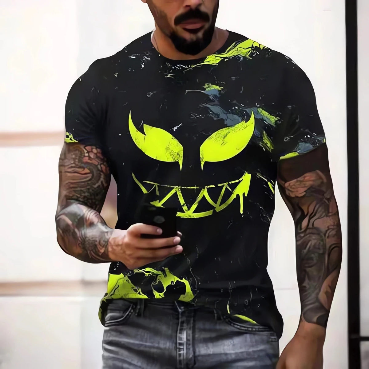 T Shirts For Men Casual Short Sleeve Hip Hop Smiling Face 3D Printed Tee Shirt Pullover Oversized Mens T-shirt Tops