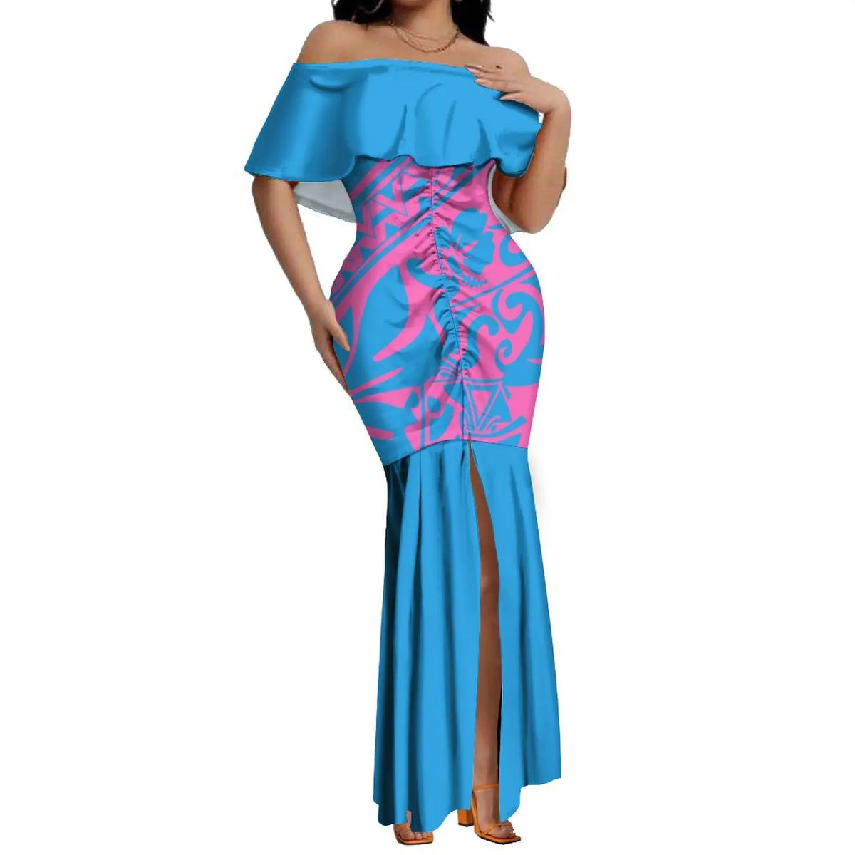 Elegant Off-The-Shoulder on Fishtail Skirt with Matching Men Shirt