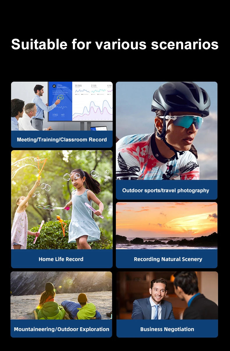 نظارات بلوتوث مع تطبيق APP، مسجل نظارات عالي الدقة 4K، كاميرا نظارات رياضية صغيرة، نظارات شمسية مستقطبة