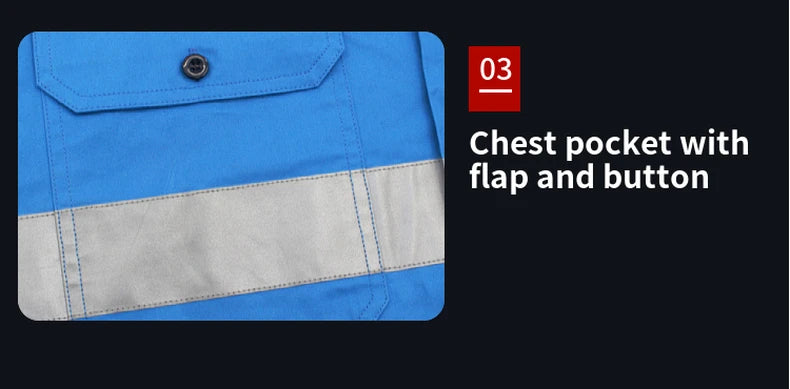 Hi Vis Shirt Safety Work Shirt Cotton Workwear Long Sleeve Reflective Shirt Men Construction