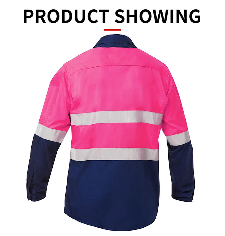 Hi Vis Shirt Safety Work Shirt Cotton Workwear Long Sleeve Reflective Shirt Men Construction