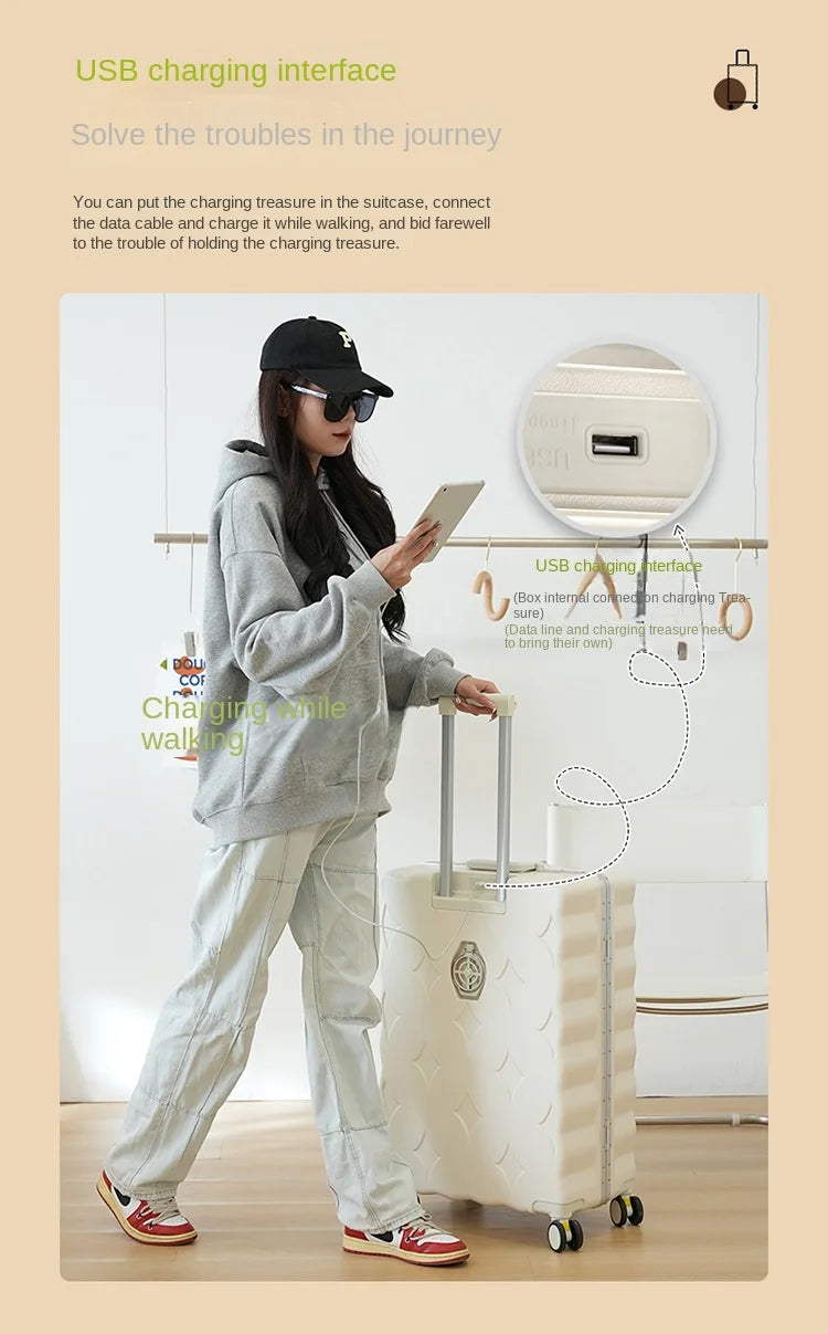 24/26/28 Inch Fashion Suitcase Large capacity Multifunctional Pull Rod Luggage 20 inch Charging Boarding Password Trolley Case