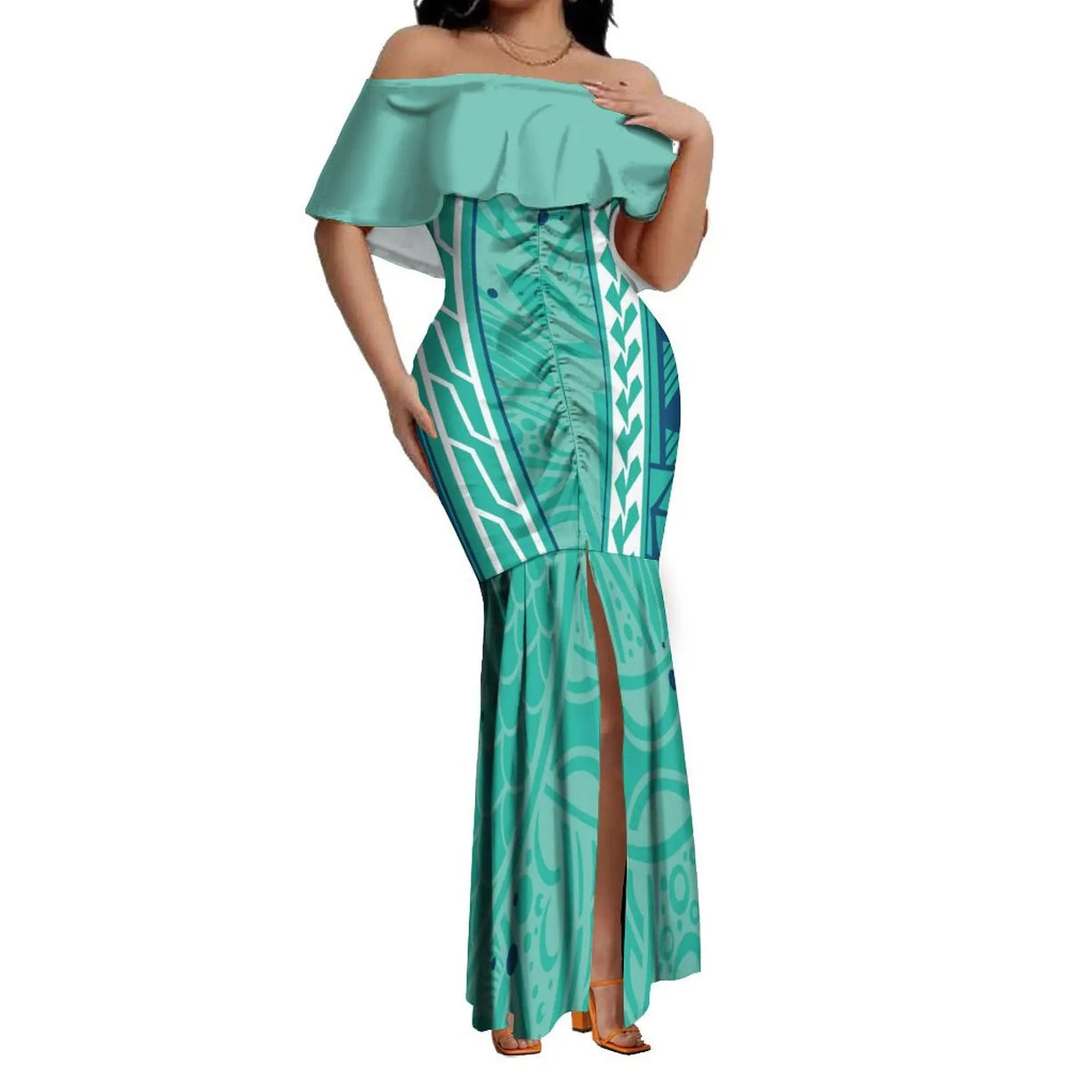 Elegant Off-The-Shoulder on Fishtail Skirt with Matching Men Shirt
