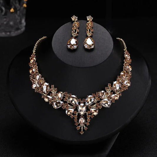 Rhinestone Necklace Earrings Set - Fashion Accessory