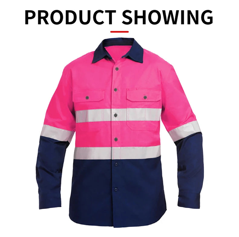 Hi Vis Shirt Safety Work Shirt Cotton Workwear Long Sleeve Reflective Shirt Men Construction