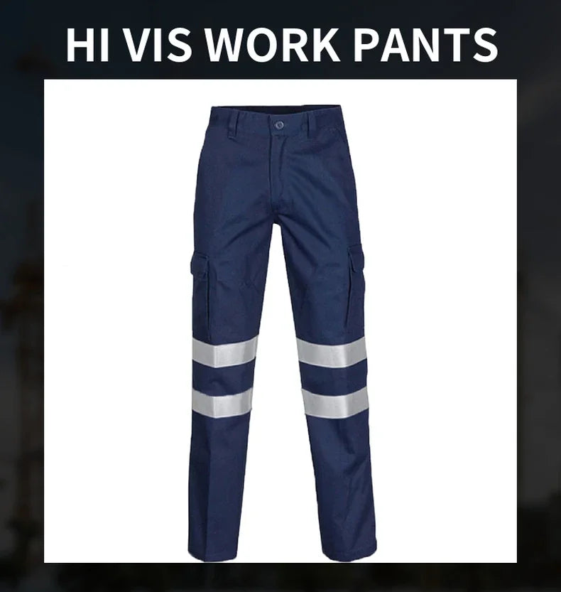 100% Cotton Hi Vis Men Work Pants with Reflective Stripes Work Trousers with Reflective Tape Hi Vis Workwear