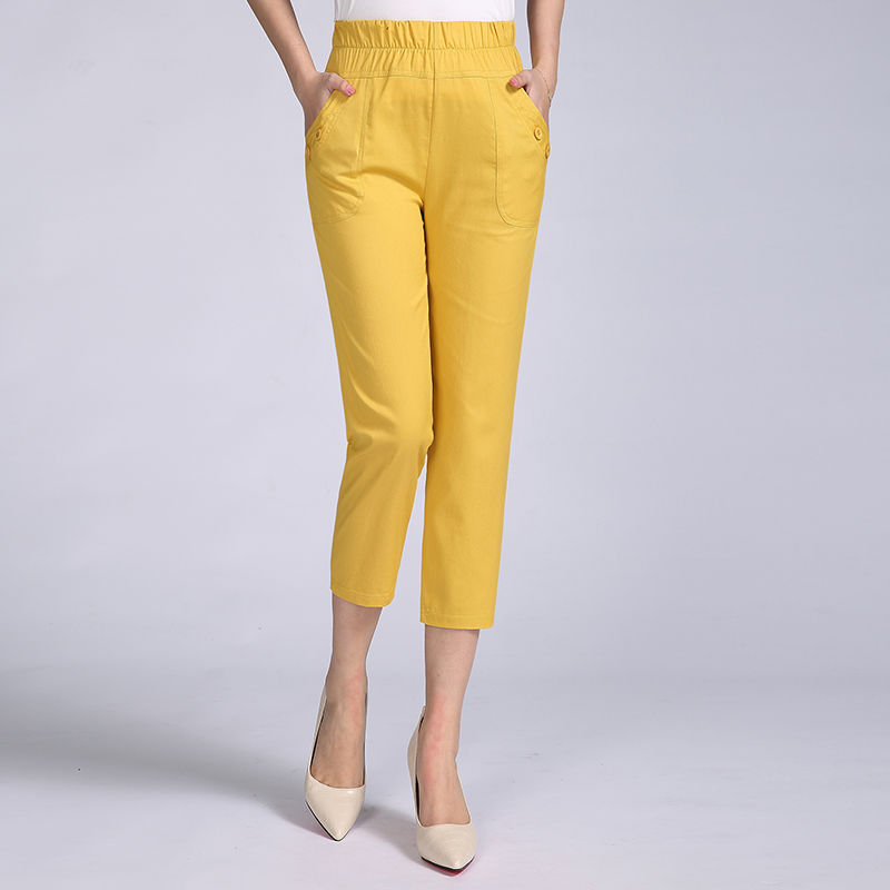 Thin Cotton Cropped Summer Elastic Waist Women's Pants