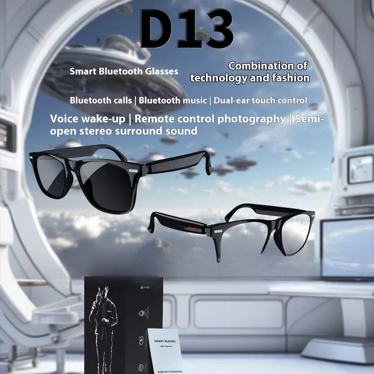 AI Bluetooth Calling Binaural Touch Control D13 Smart Glasses