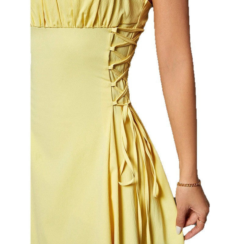Spaghetti Straps Chest Wrap Waist-tight Long Dress