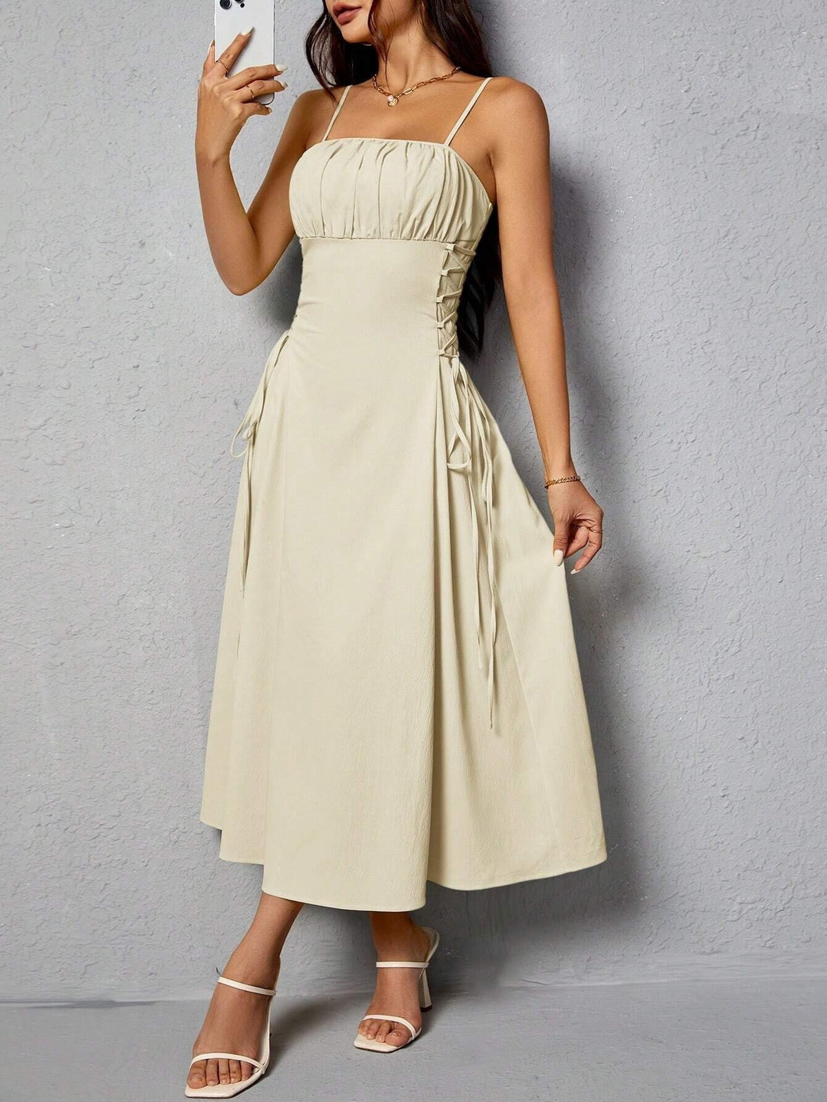 Spaghetti Straps Chest Wrap Waist-tight Long Dress