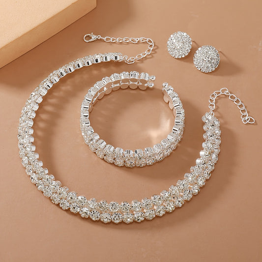 Elegant Rhinestone Inlaid Stud Earrings & Necklace Set - luxurious fashion for any occasion.