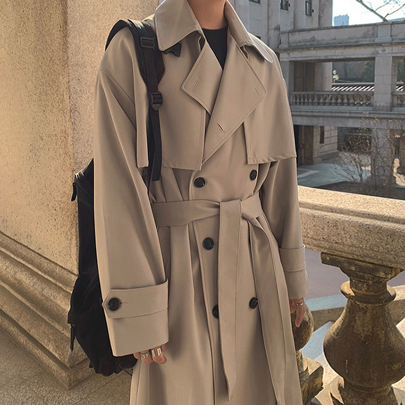 Trench Coat Men's Mid-length Loose Overknee Double-breasted Coat