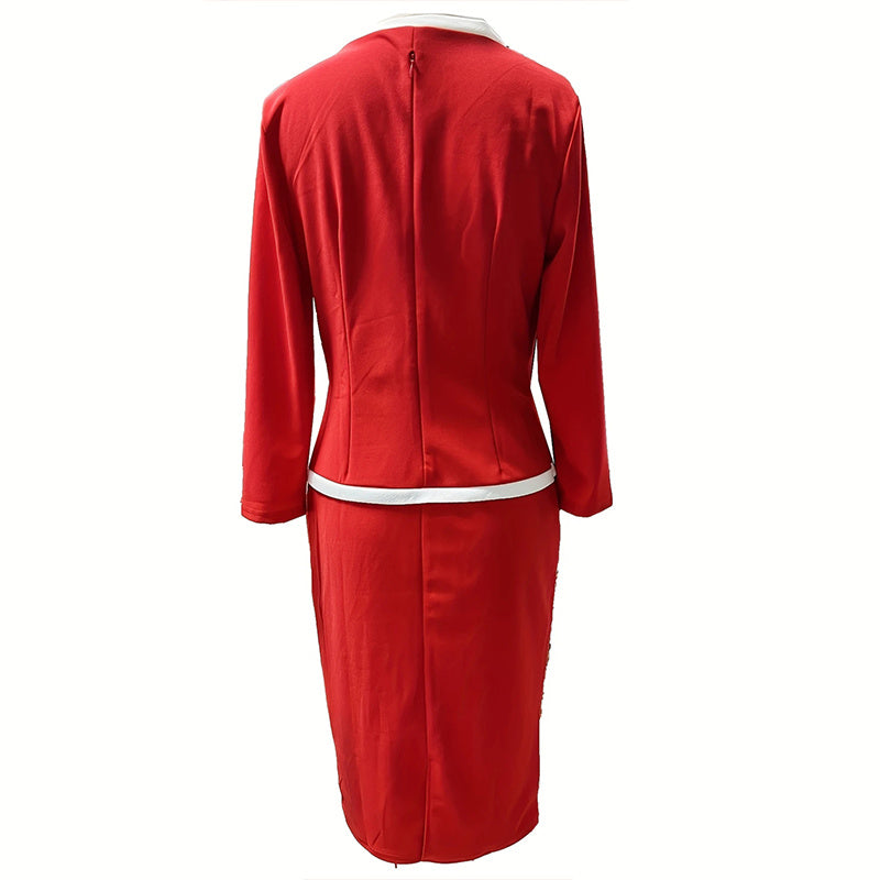 Women's Square Neck Half Sleeve Office Dress - Mock Two-Piece Bodycon Work Dress