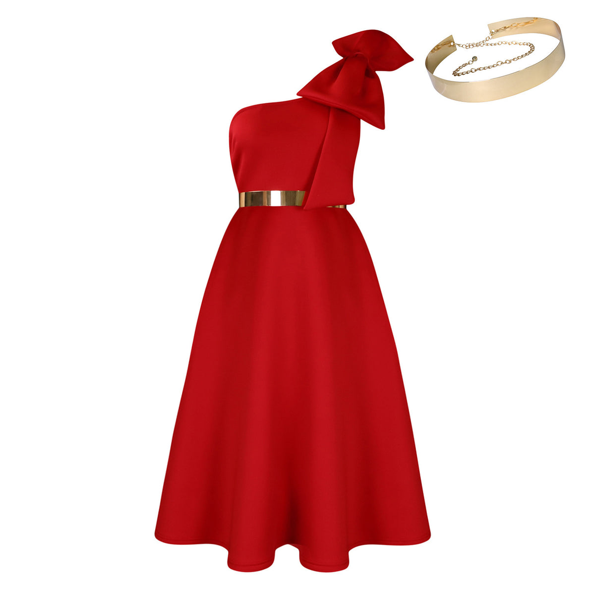 Uasimoa Oblique Shoulder Bow Party Dress