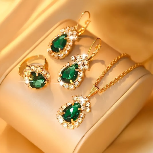 Luxury Earrings, Pendant and Ring in Rhinestone