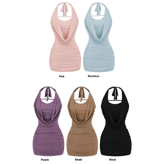 Mesh Halter Spaghetti Straps Dress Women