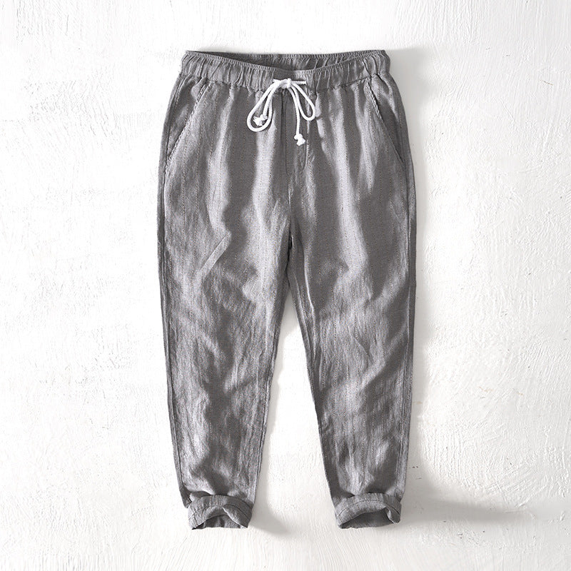 Summer Menswear Cotton Linen Stripes Pants Loose